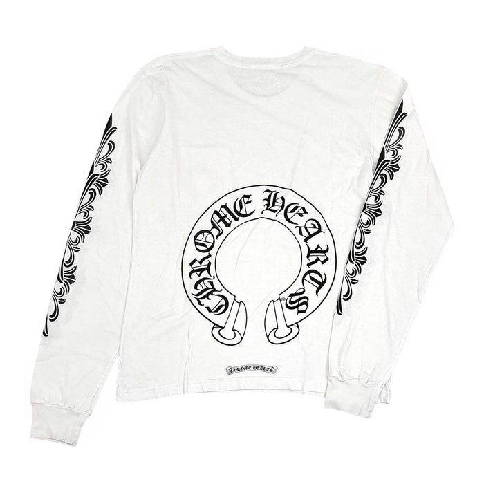 CHROME HEARTS 
CH スクロールラベル コットン クルーネック 
袖フローラル ホースシュー ロングスリーブ Tシャツ