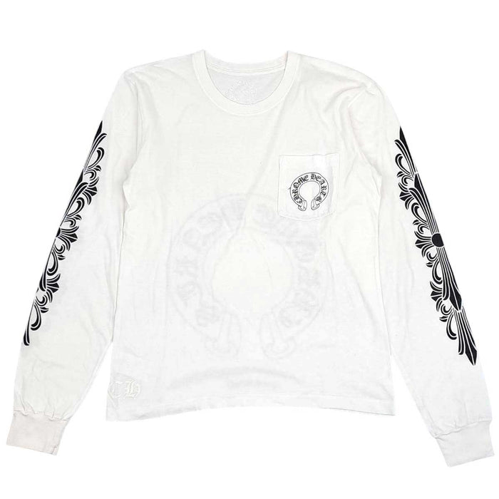 CHROME HEARTS 
CH スクロールラベル コットン クルーネック 
袖フローラル ホースシュー ロングスリーブ Tシャツ
