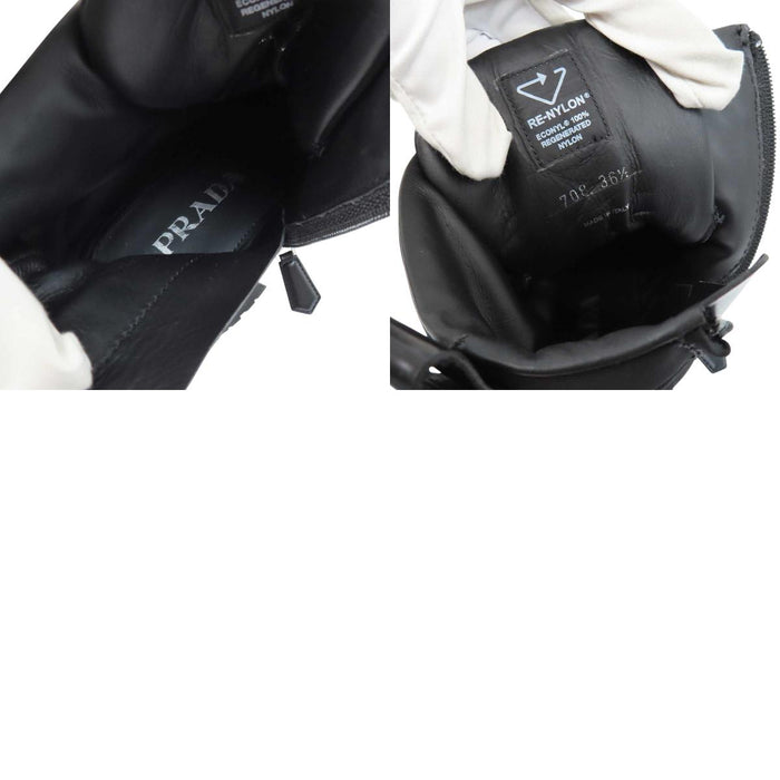 PRADA 
三角ロゴ レザー ヒール Re-Nylon 
トライアングル レースアップ ショートブーツ