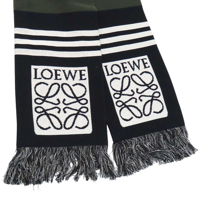 LOEWE 
ロゴ コットン フリンジ フットボール ジャカード 
アナグラム ストライプ マフラー