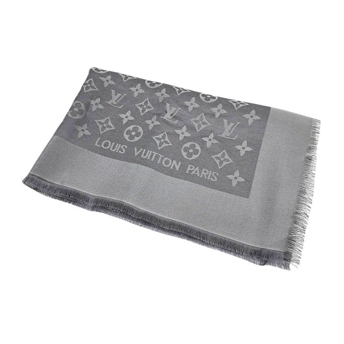 LOUIS VUITTON 
LV ロゴ ラメ フリンジ シルク混 
モノグラム シャイン ショール
