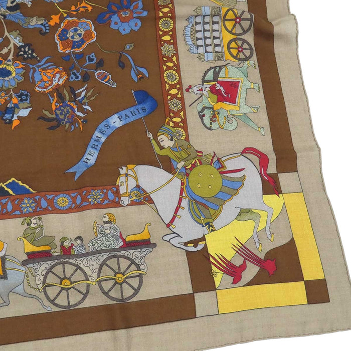HERMES 
カレ140 カシミヤ混 シルク混 大判 ゾウ 
カレジェアン Fantaisies indiennes 眩惑のインド スカーフ
