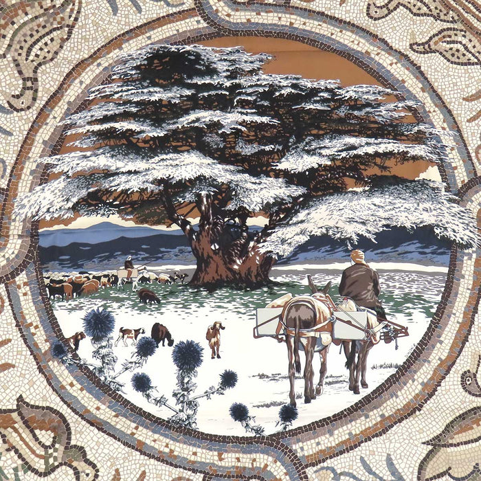 HERMES 
シルク 大判 
カレ 90 SOUS LE CEDRE ヒマラヤ杉の下で スカーフ