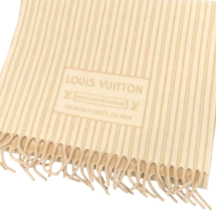 LOUIS VUITTON 
LV ロゴ 総柄 ストライプ フリンジ ウール 
マイ ネヴァーフル マフラー