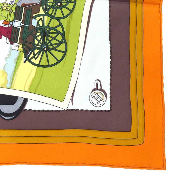 HERMES 
シルク 大判 
カレ 90 馬車とハット スカーフ