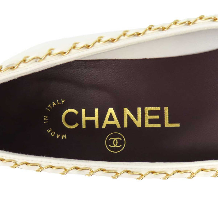 CHANEL 
COCO CC Chain Ribbon Patent Two-Tone 
Coco Mark Ballerina Flat Pumps