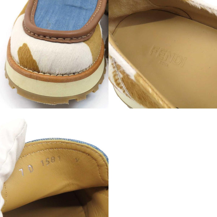 FENDI 
FF ロゴ デニム ハラコ シルバーカラー金具 
オーロック ローファー