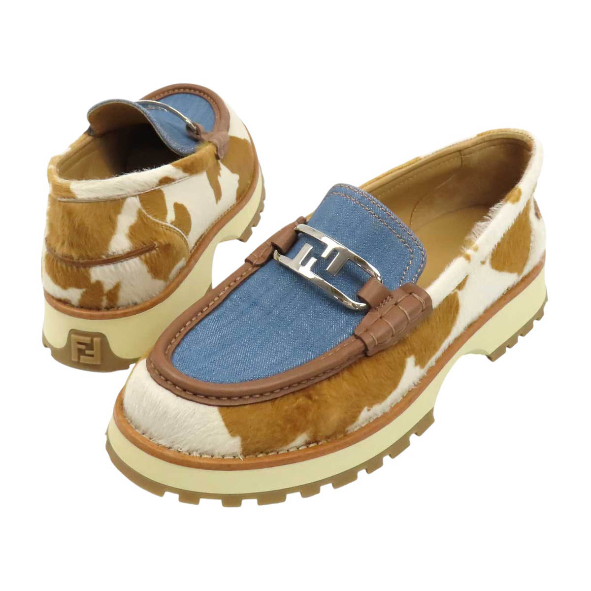 FENDI FF ロゴ デニム ハラコ シルバーカラー金具 オーロック