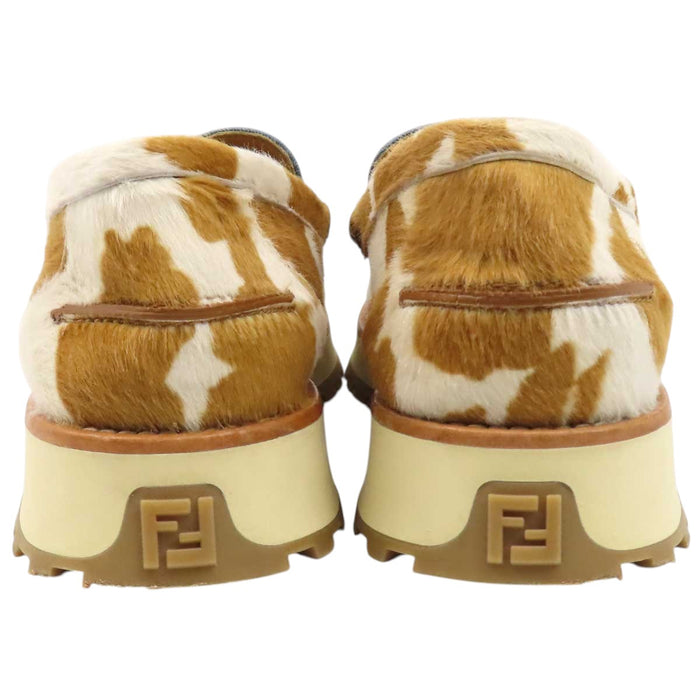 FENDI 
FF ロゴ デニム ハラコ シルバーカラー金具 
オーロック ローファー