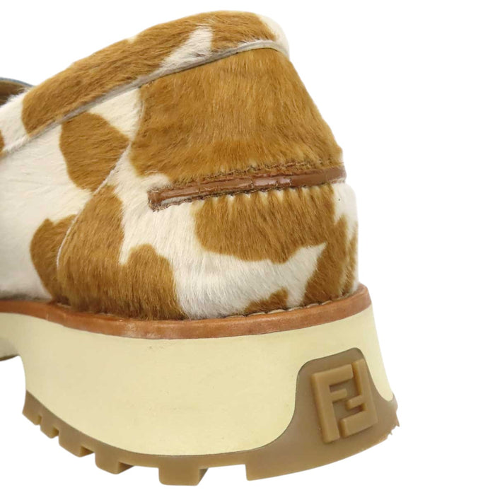 FENDI 
FF ロゴ デニム ハラコ シルバーカラー金具 
オーロック ローファー