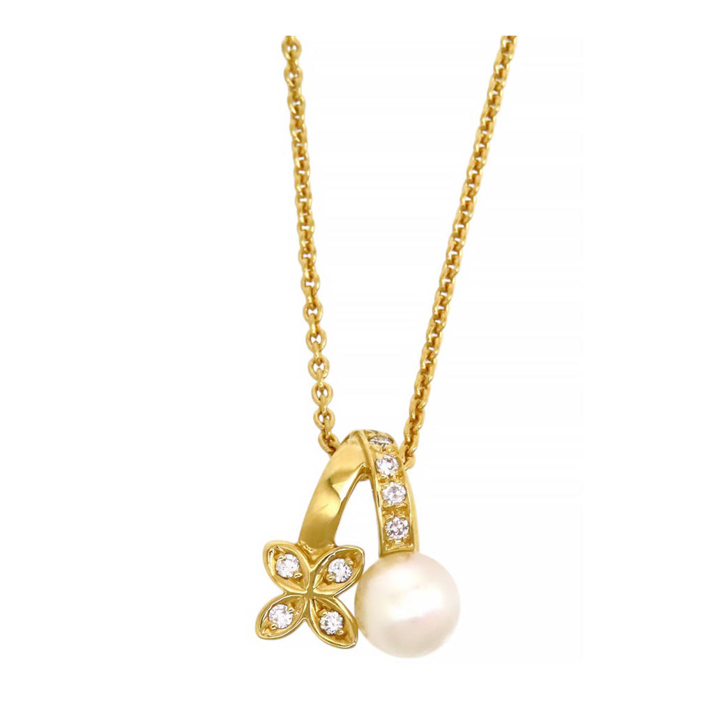 MIKIMOTO パール ダイヤモンド フラワーモチーフ ネックレス– TS