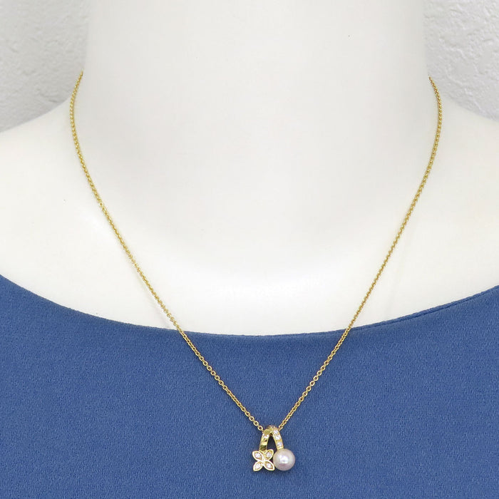 MIKIMOTO 
パール ダイヤモンド フラワーモチーフ ネックレス
