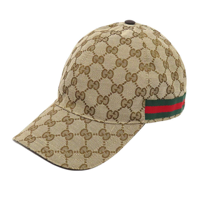 GUCCI 
All-over logo GG canvas 
Web stripe GG baseball cap