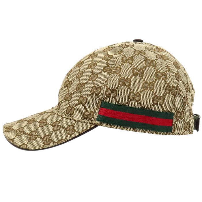 GUCCI 
All-over logo GG canvas 
Web stripe GG baseball cap