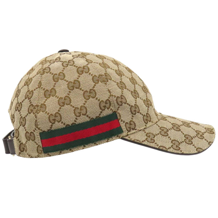 GUCCI 
All-over logo GG canvas 
Web stripe GG baseball cap