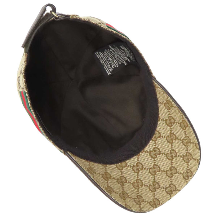 GUCCI 
All-over logo GG canvas 
Web stripe GG baseball cap