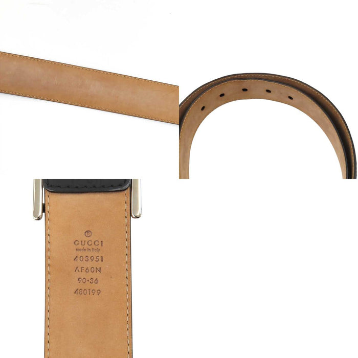 GUCCI 
Logo silver-tone metal 
Guccissima leather belt