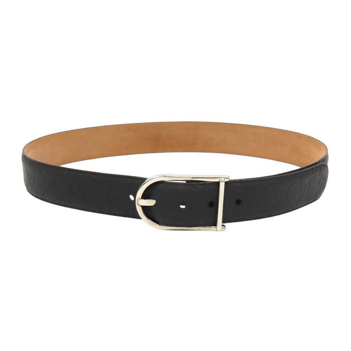 GUCCI 
Logo silver-tone metal 
Guccissima leather belt
