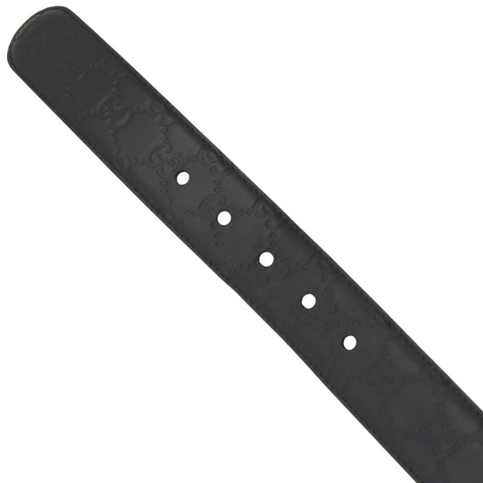 GUCCI 
Logo silver-tone metal 
Guccissima leather belt