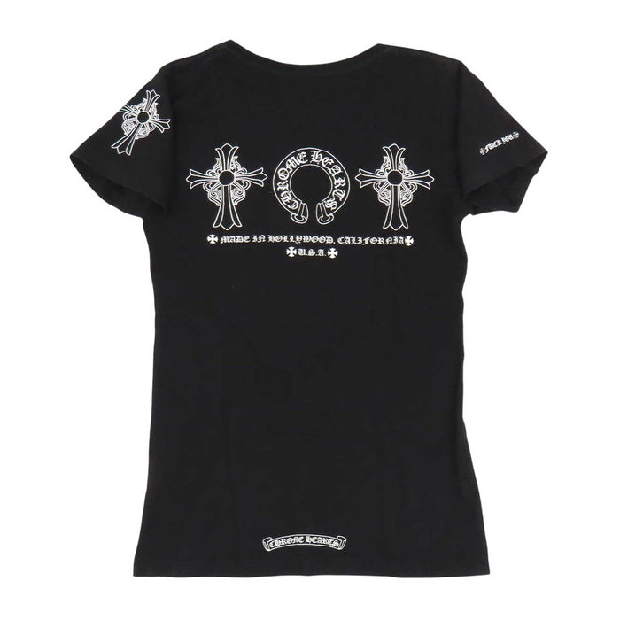 CHROME HEARTS 
Hairy Cross CH V-Neck Cotton 
Horseshoe Print T-Shirt