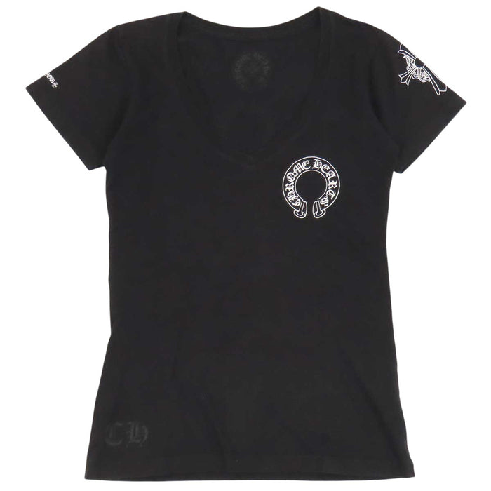 CHROME HEARTS 
Hairy Cross CH V-Neck Cotton 
Horseshoe Print T-Shirt