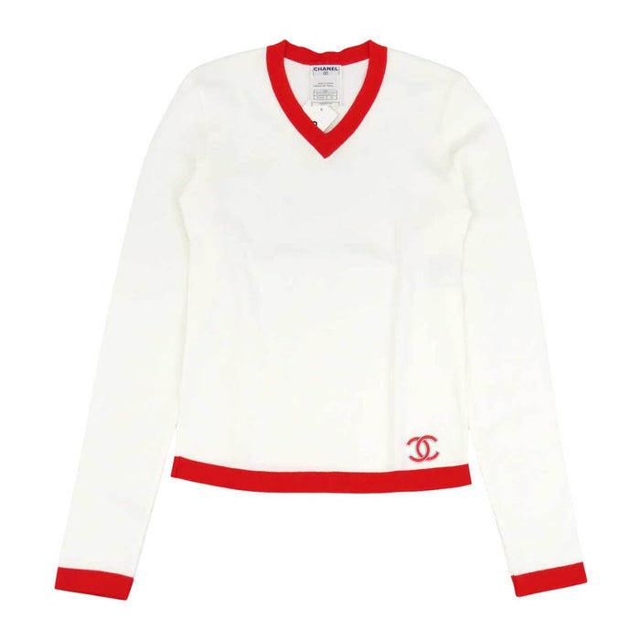 CHANEL 
COCO CC Logo V-Neck 02S 
Coco Mark Long-Sleeve Cotton Knit