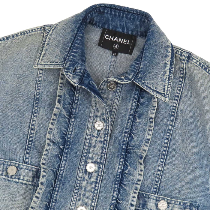 CHANEL 
COCO CC ココボタン リボン コットン 
ココマーク フリル デニムジャケット
