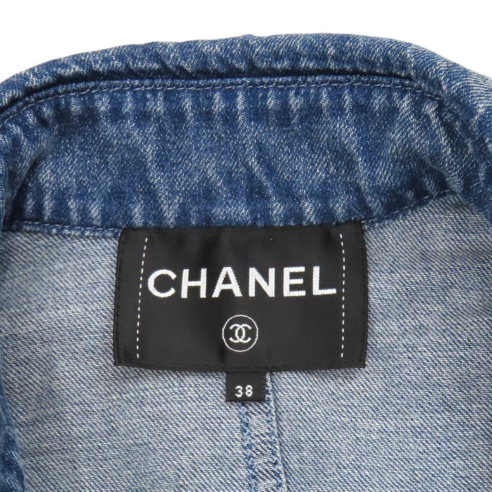 CHANEL 
COCO CC ココボタン リボン コットン 
ココマーク フリル デニムジャケット