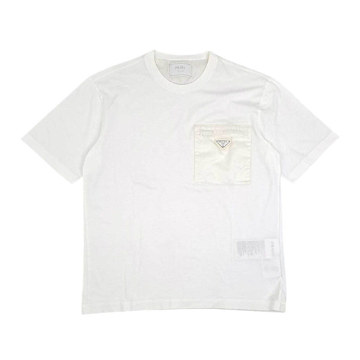 PRADA 
Cotton Re-Nylon Contrast Panel 
Triangle Logo Cotton Nylon T-Shirt