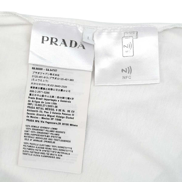 PRADA 
Cotton Re-Nylon Contrast Panel 
Triangle Logo Cotton Nylon T-Shirt