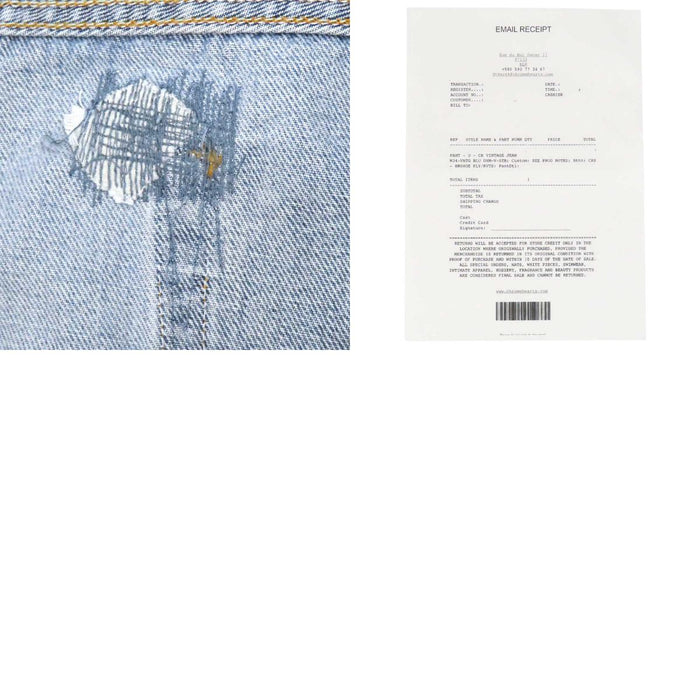 CHROME HEARTS 
CH Levi's 501 distressed-finish cross-patch scroll-label 
galaxy-patch denim pants, Saint Barth limited edition
