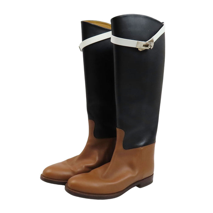 HERMES 
Kelly buckle leather long 
jumping boots