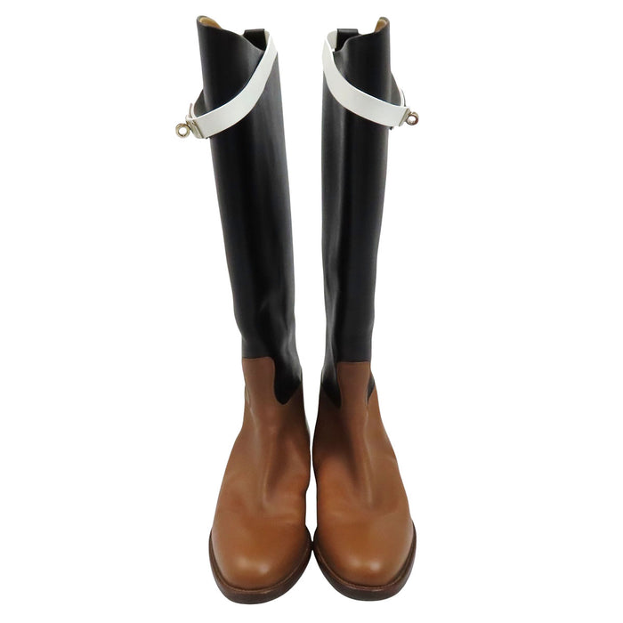 HERMES 
Kelly buckle leather long 
jumping boots