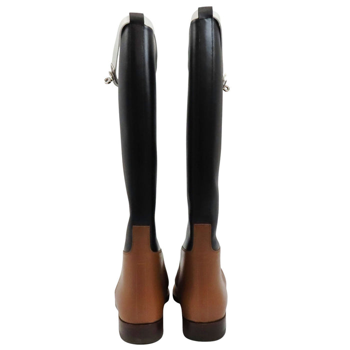 HERMES 
Kelly buckle leather long 
jumping boots