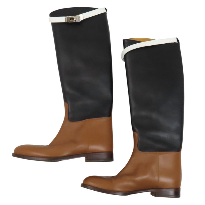 HERMES 
Kelly buckle leather long 
jumping boots