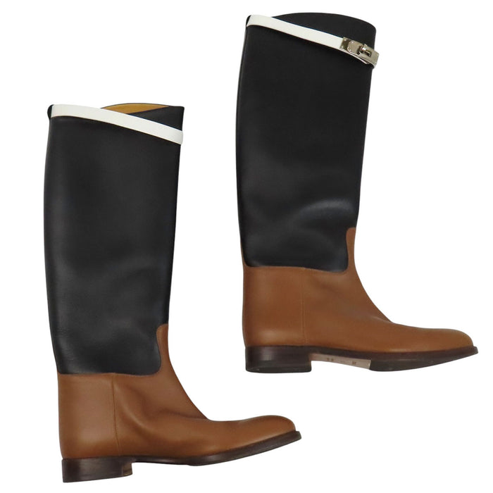 HERMES 
Kelly buckle leather long 
jumping boots