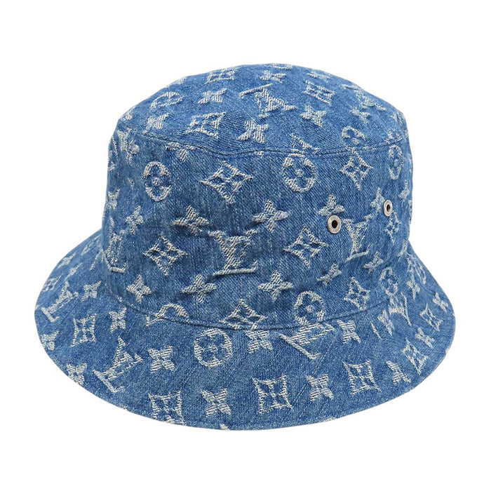 LOUIS VUITTON 
LV ロゴ 刺繍 総柄 コットン デニム リバーシブル 
ボネ モノグラム エッセンシャル バケットハット