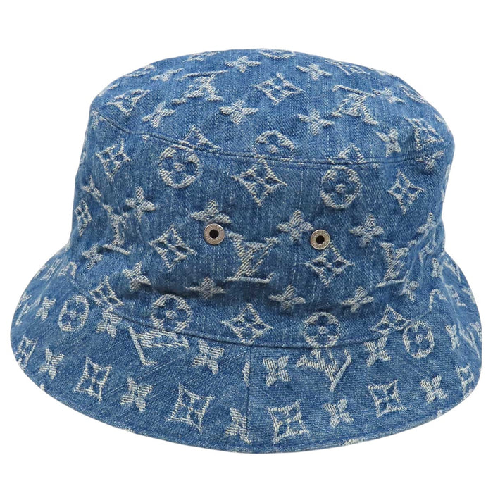 LOUIS VUITTON 
LV ロゴ 刺繍 総柄 コットン デニム リバーシブル 
ボネ モノグラム エッセンシャル バケットハット