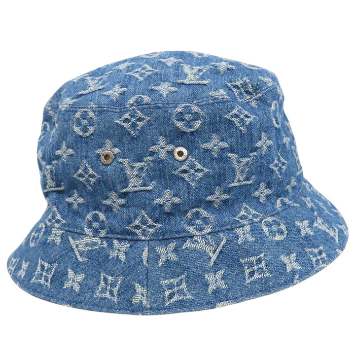 LOUIS VUITTON 
LV ロゴ 刺繍 総柄 コットン デニム リバーシブル 
ボネ モノグラム エッセンシャル バケットハット