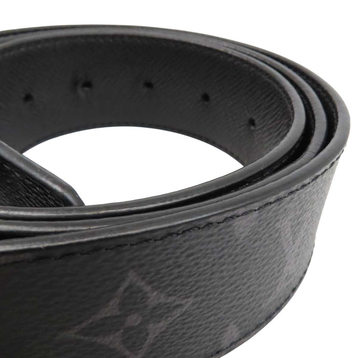 LOUIS VUITTON 
Logo Leather Silver-Tone Metal 
Belt LV Initials 40MM Reversible 
Monogram Eclipse