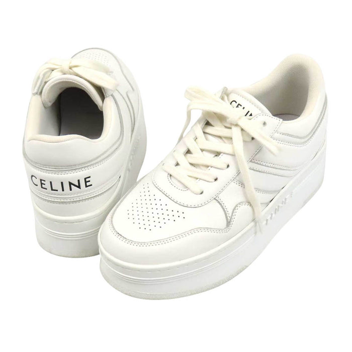 CELINE 
ロゴ レザー レースアップ 
プラットフォーム ブロック スニーカー
