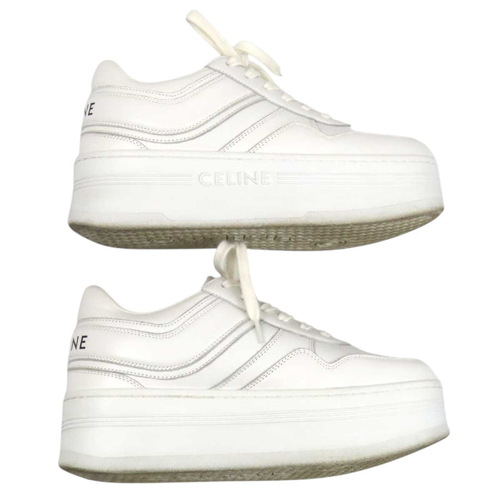 CELINE 
ロゴ レザー レースアップ 
プラットフォーム ブロック スニーカー