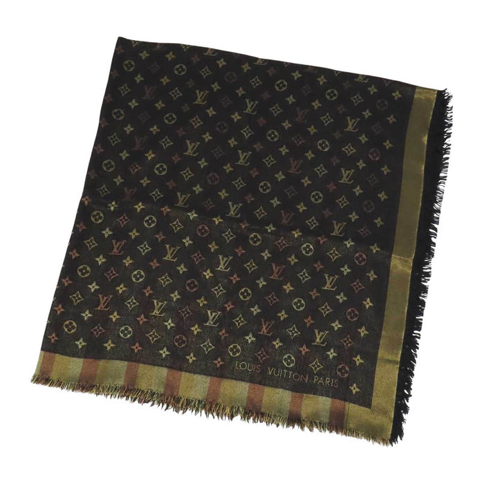 LOUIS VUITTON 
LV Logo Fringe Silk Blend 
Monogram So Shine Shawl