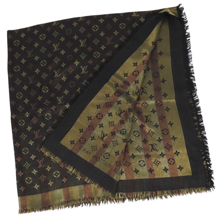 LOUIS VUITTON 
LV Logo Fringe Silk Blend 
Monogram So Shine Shawl