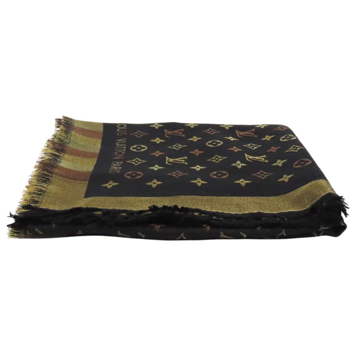 LOUIS VUITTON 
LV Logo Fringe Silk Blend 
Monogram So Shine Shawl