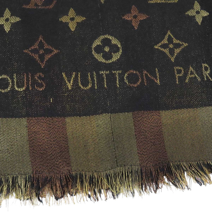 LOUIS VUITTON 
LV Logo Fringe Silk Blend 
Monogram So Shine Shawl