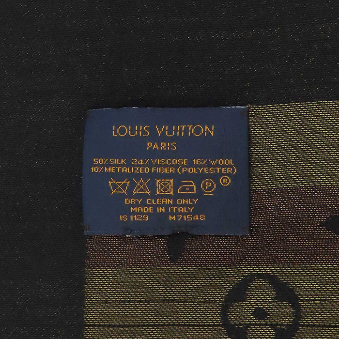 LOUIS VUITTON 
LV Logo Fringe Silk Blend 
Monogram So Shine Shawl