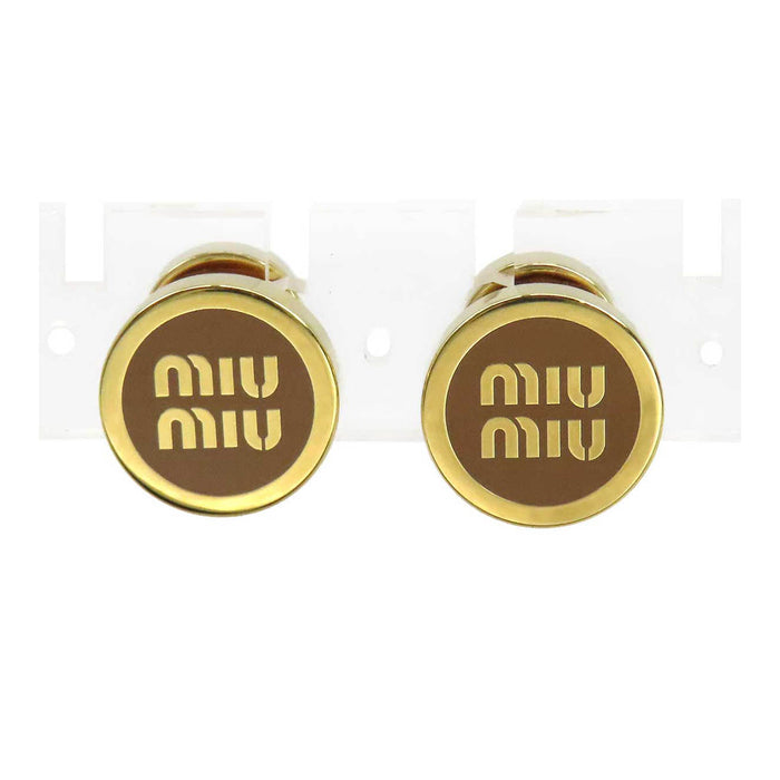 MIUMIU 
ロゴ ラウンド サークル 
エナメル メタル ピアス