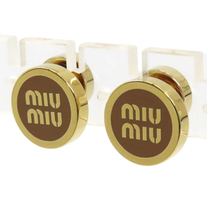 MIUMIU 
ロゴ ラウンド サークル 
エナメル メタル ピアス