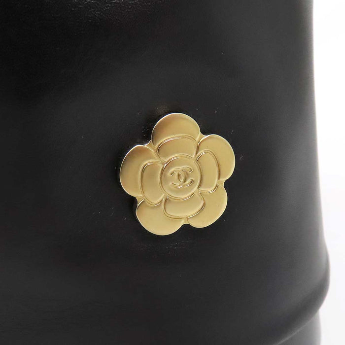 CHANEL 
COCO CC logo leather gold-tone metal 
Coco Mark camellia long boots